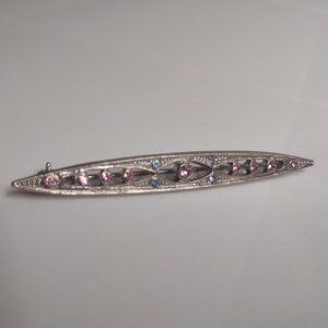 Vintage Pink And Blue Rhinestone Brooch